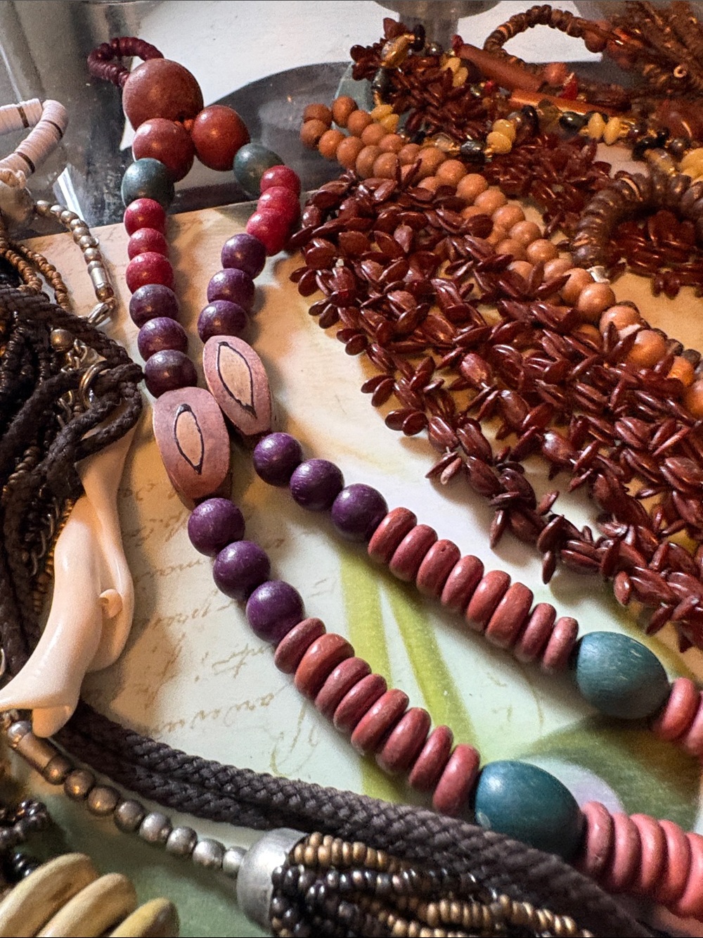Bohemian Mixed Wood and Bead Layered Necklace ,Ethnic Boho necklaces, bracelets - Picture 10 of 13